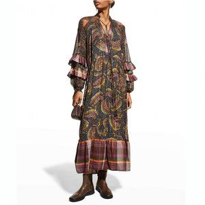 FARM Rio Black Wild Bananas Plaid Maxi Dress